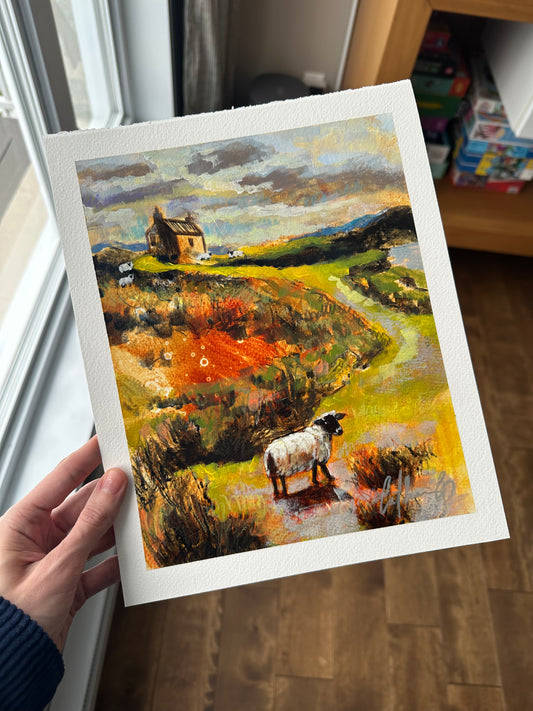 Calme pastoral | techniques mixtes sur papier 10 x 8